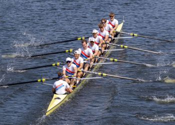 Der Bochum/ Witten Achter beim zweiten Renntag der Ruder-Bundesliga (RBL) in Mülheim. Foto: Jonas Mehnert/Ruder-Bundesliga